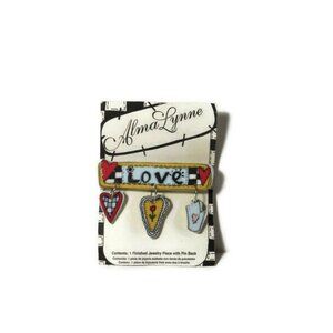 Brooch Ceramic Dangle Love Hearts